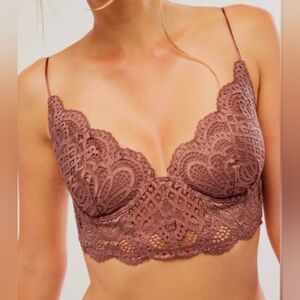 NWT Free People Intimately All Yours Lace Bra Brallete In Hickory Brown - M